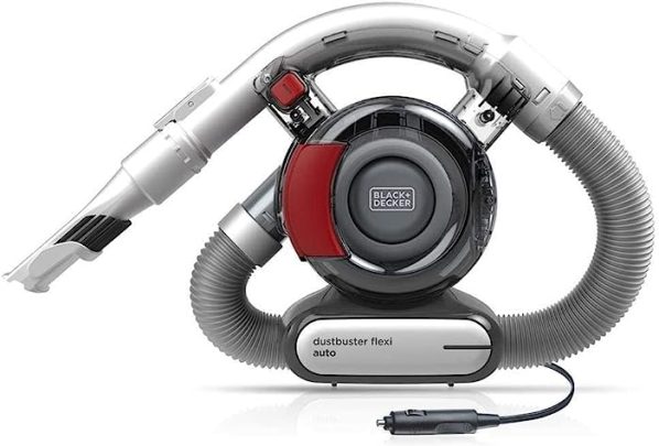 BLACK+DECKER PD1200AV-XJ - Aspirador de Mano para Coche Ciclónico Tubo Flexible Adaptador para Mechero 12 V Rojo y Gris