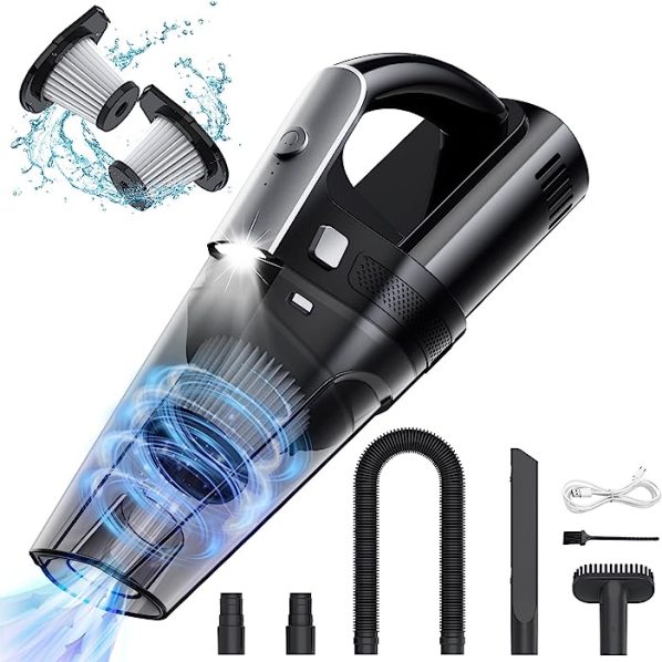 Aspiradora de Mano, Aspirador de Mano Potente Sin Cable, Automóvil Inalámbrica Aspirador Mano Aspirador Recargable de Succión Fuerte de 8Kpa, Limpieza de Cabello de Mascotas en el Automóvil Doméstico