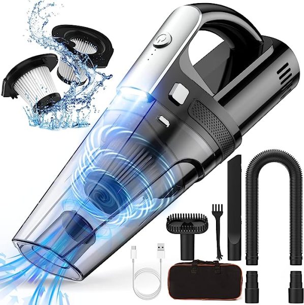 ThiEYE Aspiradora de Mano, Vackit 2 10000 Pa Aspirador de Mano Sin Cable Potente con 2000 mAh*3 baterías extraíbles, Luz LED, filtración para Oficina, Hogar, Pelo de Mascotas, Coche