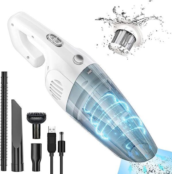 URAQT Aspirador Mano Potente, 120W Aspiradora de Mano Sin Cable con 2 Modos de Succión, USB 3x2000mah Aspirador Coche de Carga Rápida con Filtro Lavable, Aspiradora Sin Cable para Coche Oficina Hogar