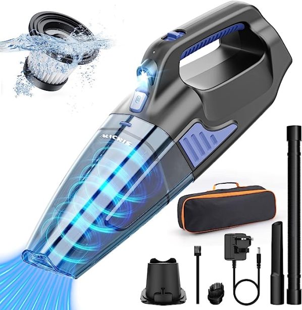 ALACRIS 16KPA Aspirador de Mano Potente sin Cable, Aspiradora de Mano Recargable con Carga Rápida, Aspirador Inalámbrico de Coche con Filtro HEPA Lavable y Luz LED para Hogar/Auto/Pelo de Mascotas