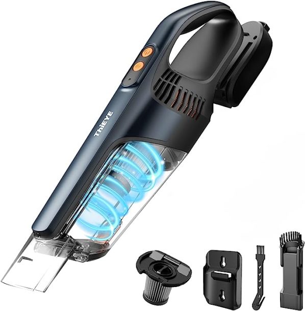 ThiEYE Aspiradora de Mano, Vackit 2 10000 Pa Aspirador de Mano Sin Cable Potente con 2000 mAh*3 baterías extraíbles, Luz LED, filtración para Oficina, Hogar, Pelo de Mascotas, Coche