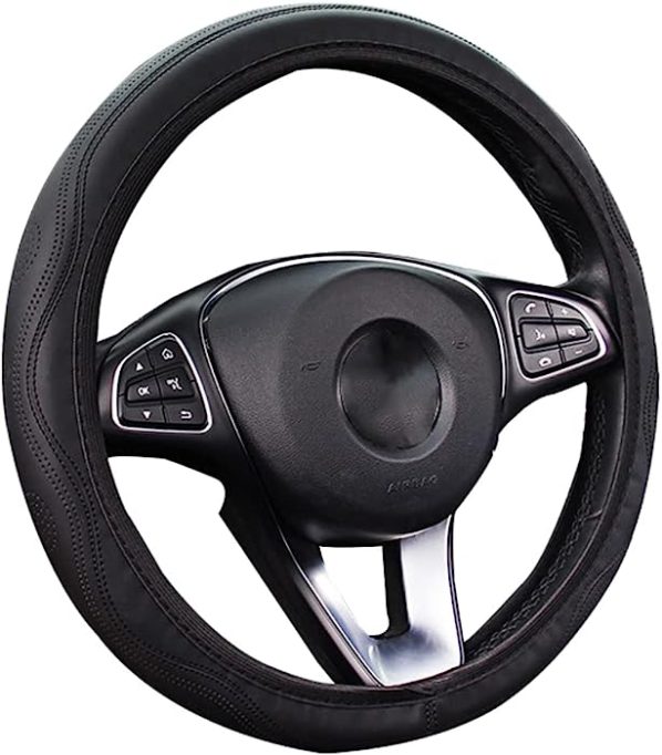 Cubierta de Volante de Cuero de Microfibra para automóvil 15 Pulgadas (Negro Azul)
