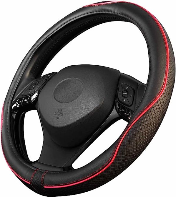 AUTOZOCO Funda para Volante con Agujas E Hilo - Cubierta Volante para Coser para diametro 37/38 cm - Funda Aro - Anti Deslizante - Resistente - Funda Negra con Hilo Negro