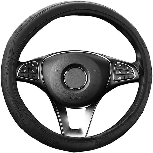 SEG Direct Funda Volante Coche Cubierta del Volante del de Cuero de Microfibra Negro 37-39cm