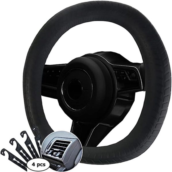 Valleycomfy Funda para Volante de Coche de Cuero Genuino Universal de 15 Pulgadas