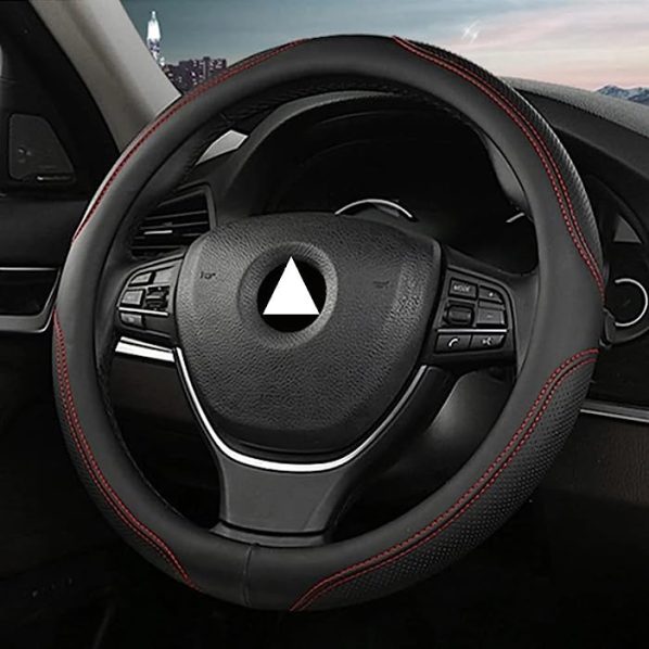 Upgrade4cars Funda Volante Coche Poli Piel Negro Universal | 37-39 cm Diámetro Exterior | Accesorios Coches Interior Decoracion | Ideas Regalos