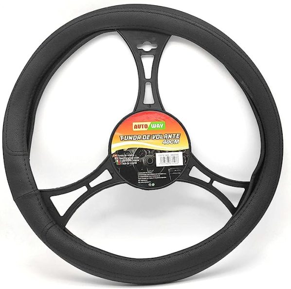 Pahajim Funda Volante Coche de Cuero Tipo D 38CM / 15 '' con Durabilidad Seguridad Antideslizante Protector Volante Coche de Fondo Plano para Hombres y Mujeres (Negro)