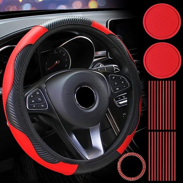 SFONIA Cubierta del Volante Fundas para Volante de Cuero Artificial Universal 37-38cm / 15" Antideslizante Transpirable Durable (Blanco)