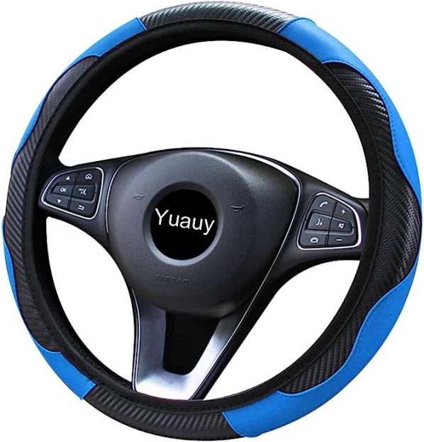 FREESOO Funda de Volante Coche Cubierta del Volante Seda Helada Antideslizante Transpirable Suave Coche Universal Negro 37-38cm Apto a Todos los Vehículos Negro 2102