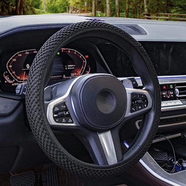 Funda de Volante de Coche Antideslizante de Cuero de imitación Cubiertas de Volante de Coche Protectora Interior de Coche 38cm Universal